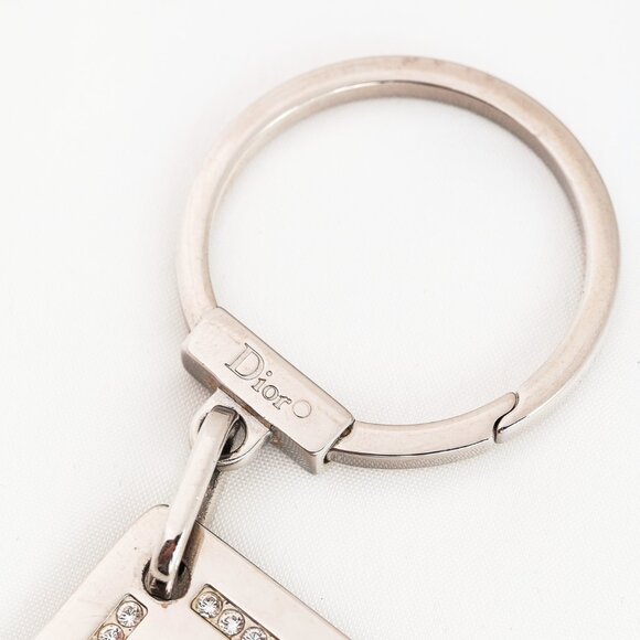 Dior Silver-Tone Rhinestone Logo Plaque Keychain - Picture 4 of 5